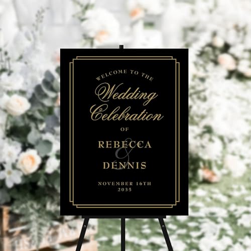 Black And Gold Art Deco Wedding Welcome Sign, Wedding Party