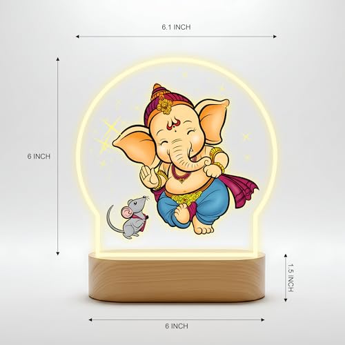 Image of Giftplease Lord Ganesha LED Night Light - Warm Glow Decorative Table Lamp - Divine Bal Ganesha & Mooshak Design for Pooja Room, Office Desk, and Home Decor GL 01