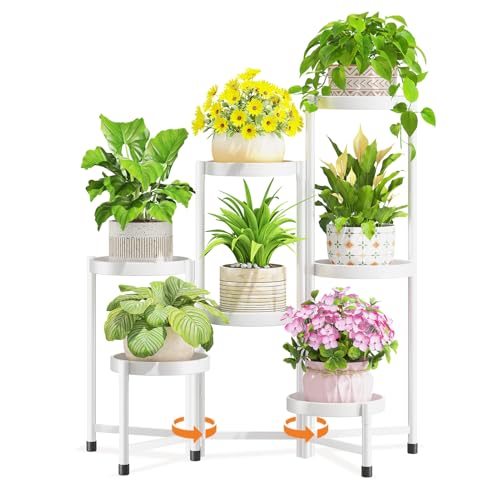 LASZOLA Plant Stand Indoor Tall for Multiple Plants, 7 Tier Folding White