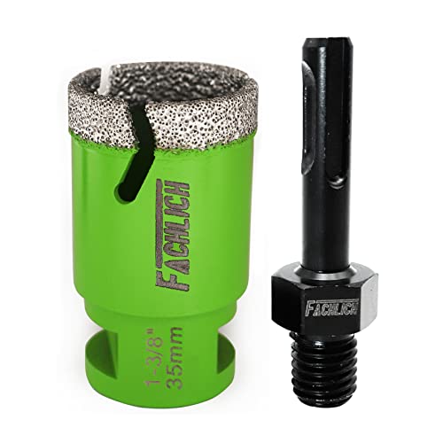 Image of Diamond Core Drill Bits - 1-3 /8 inch Tile Drill Bits 35mm 5 /8-11 Thread Plus Adapter 5 /8 inch-11 Male to SDS Shank, Hole Saws for Porcelain, Granite, Marble, Concrete, Masonry