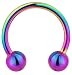 14G 12 mm (1/2") 316L Surgical Steel Rainbow Titanium IP Plated Horseshoe Ball Ring, 5 mm Balls