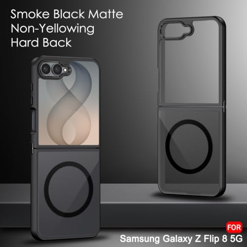 Image of TheGiftKart Hybrid Shockproof Back Cover Case for Samsung Galaxy Z Flip 8 5G Compatible with MagSafe | Hard Back Cover Case for Samsung Z Flip8 5G (PC & TPU, Translucent Smoke Matte Back, Black Sides)