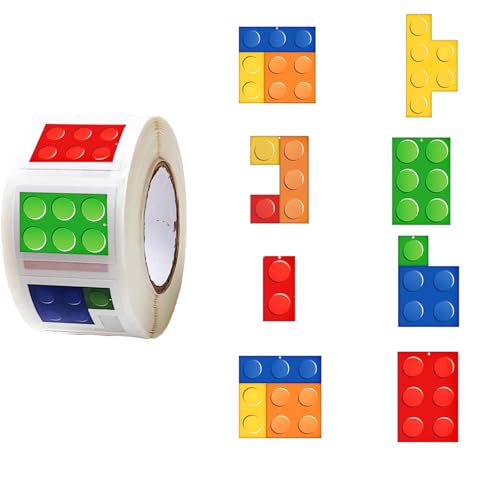 Building Block Stickers 500pcs 1.1Inch Block Decals Envelope Self-Adhesive Compatible with Bricks for Water Bottles Laptops Notebooks Party Favors Classroom Rewards