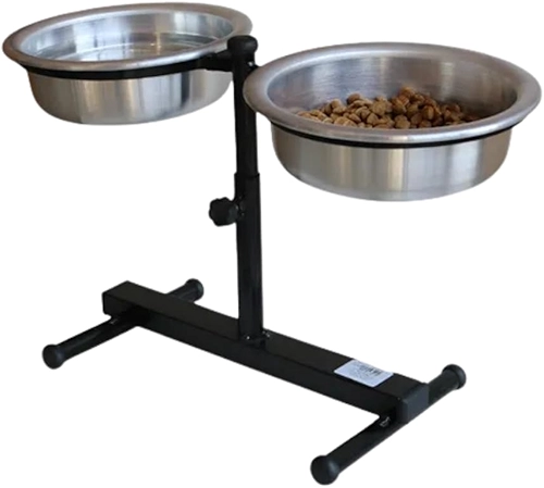 Comedouro Duplo Elevado Pequeno para Cães e Gatos, Tigelas em Aluminio 900ml