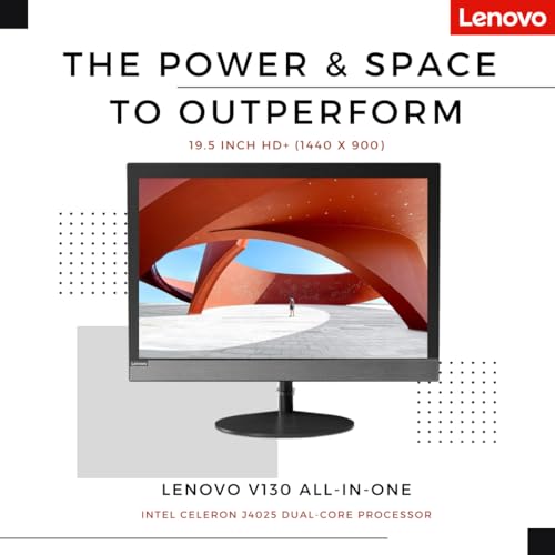 Image of Lenovo V130 All-in-One Business Desktop, 19.5 inch WXGA+ Display, Intel Celeron J4025 Processors, 16GB RAM, 1TB SSD, Wi-Fi, DVD-RW, Webcam, HDMI, Wired Keyboard & Mouse, Windows 11 Pro, Black