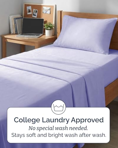 Image of Twin XL 4 Piece Sheet Set - College Dorm Room Essentials - Lavender | Ultra Soft Dorm Bedding Set, 8 inch to 16 inch Inch Deep Pockets, 1 Flat & 1 Fitted Sheet & 2 Pillowcases, Wrinkle & Fade Free