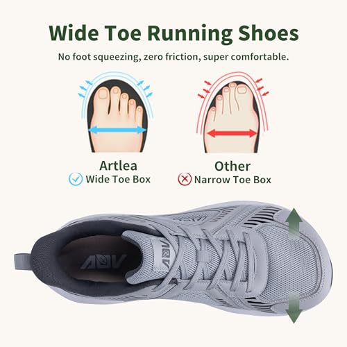 Artlea Mens Athletic Wide Toe Box Running Shoes Plantar Fasciitis Arch Support Sneakers Orthotic Tennis Walking Shoes Slip On Sneakers US 8-132