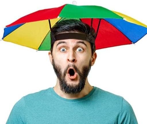 Umbrella Hat, Multi-colored, Diameter 52cm Canopy, Universal Adult Size, Foldable, Rain & Sun Protection - Amazon product rated Grade C