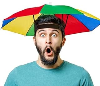 Umbrella Hat, Multi-colored, Diameter 52cm Canopy, Universal Adult Size, Foldable, Rain & Sun Protection - Amazon product rated Grade B