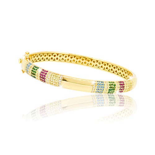 Preisvergleich Produktbild PAVEL´S eleganter Damen Armreif RAINBOW Armband Armspange verschliessbar 18K Gold plattiert umringt von bunten Zirkonia Steinchen verpackt in einer hochwertigen Schmuckbox