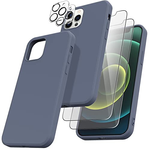 KRICHIT [5 in 1] Designed for iPhone 12 Pro Max Case - with 2 Pack[Screen Protector]+2 Pack[Camera Lens Protector] - Slim Thin Silicone Shockproof Phone Case - Anti-Scratch - Drop Protection