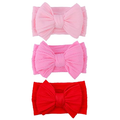 Image of LemonSpace Handmade Red baby Bow Baby girls Headbands with Bows High Stretchy Soft Nylon Infant Headwrap Newborn Red Pink Hair Accessories Wonderful Gift for Mother's day,Baby Shower