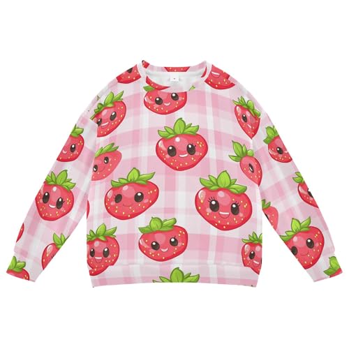 JUNZAN Cartoon Cute Strawberry Plaid Little Kids Hooded Sweatshirt Fleece Hoodie for Boys Sports 4T