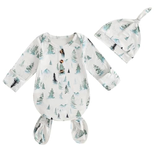 Image of Newborn Infant Baby Boys Girls Knotted Gown with Hat Mallard Duck Hunter Sleeping Bag Swaddle Set Blanket