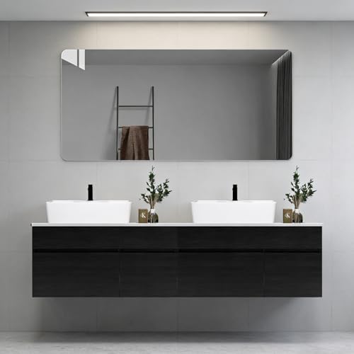 Elysionix 63 inch Floating Bathroom Vanity with Double Ceramic Sink, Bathroom Cabinet Vanity Suite with Two Countertop Sink, Black