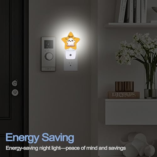 Image of Cute Ghost Nightlight,Halloween Bat Star Night Lights Plug into Wall Decorations for Bedroom Bathroom,Dusk to Dawn Sensor Kitchen Hallway Stairs Energy Efficient Desk Lamp