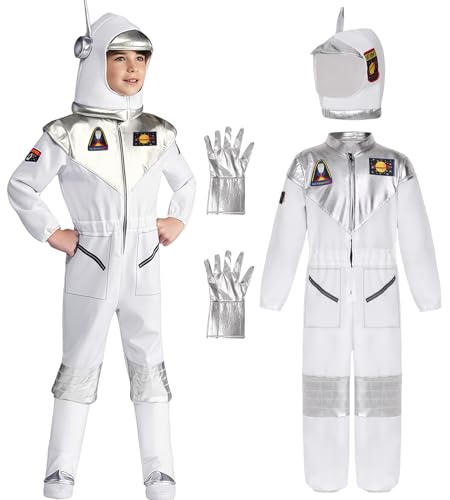 Astronauten-Kostüm Für Kinder – Komplettes NASA-Outfit Mit Abzeichen & Hosenträgern | Weiß, Inkl. Kombi