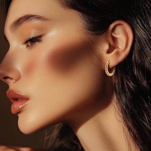 Eloqueen 14K Gold Earrings for Women Twisted Gold Hoop Earrings Hypoallergenic Earring for Women Trendy Lightweight Golden Earring Hoops 20mm3