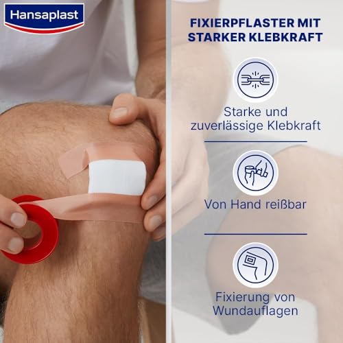 Hansaplast Fixierpflaster Classic (5 m x 2,5 cm), Tapeband zur einfachen und sicheren Fixierung von Wundverbänden, Heftpflaster Rolle mit starker Klebekraft.