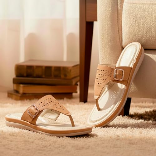 Image of DOCTOR EXTRA SOFT Women's Memory Foam Flat Slippers /Flip-Flops Stylish Casual Comfortable Diabetic Orthopedic Lightweight Slip-On Sandals with Adjustable Buckle for Women & Girls D-609