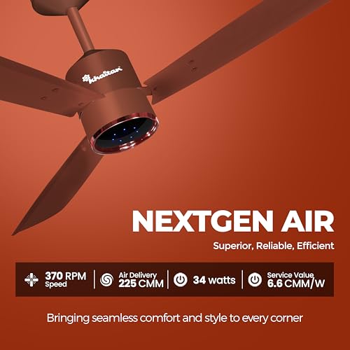 Image of Khaitan Ornate- 1200mm BLDC Ceiling Fan with Remote | 5 Star Rated | Durable & Long-lasting | Energy Saving | 3-Years Warranty | Pack of 1 | Timber Gold