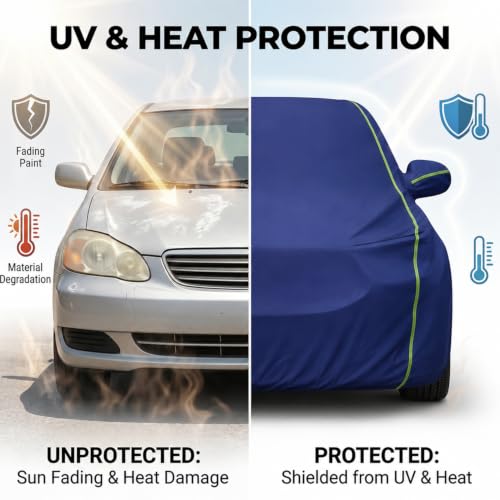 Image of Pivalo Premium Car Cover for Maruti Brezza 100% Waterproof All Weather Protection Dustproof 3 Layer PP & Soft Cotton Inner Lining Fabric Tripple Stitched Secure Fit Full Body Cover (Tiebond Blue)