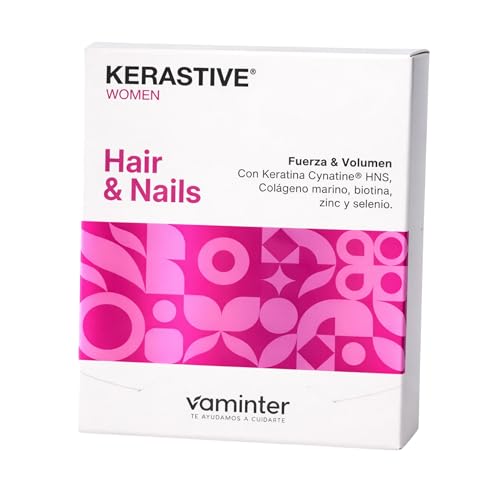 Kerastive Women - Vitaminas Pelo y Uñas | Queratina Cynatine + Colágeno Marino Hidrolizado + Zinc + Selenio + Biotina | Para Fortalecer y Reducir la Caída del Cabello | Cápsulas Vegetales Sin Gluten