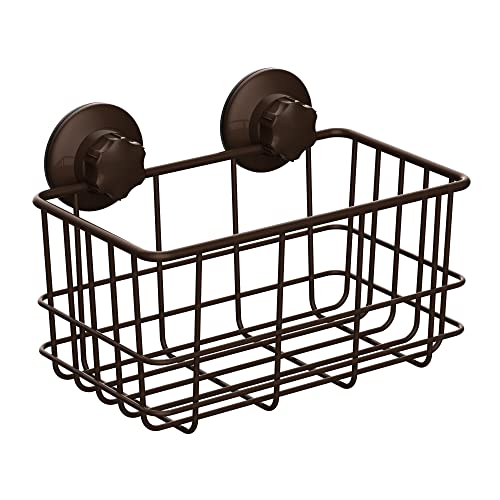 SANNO Powerfu Suction Cup Shower Caddy Basket for Shampoo Combo Organizer Basket Stainless Steel Holder for Bathroom Storage,Bronze