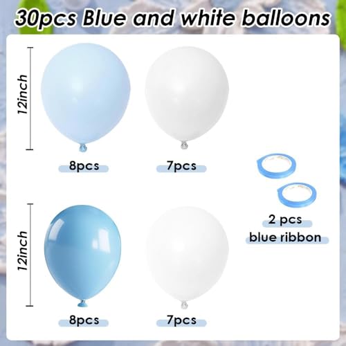 Image of Blue White Clear Balloon, 30pcs 12 Inch Dusty Blue Balloons Macaron Light Blue Matte White Transparent for Gender Reveal Bridal Baby Shower Birthday Party Decorations