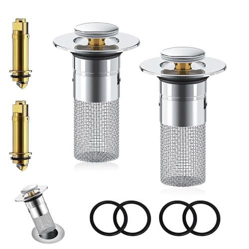 2 Pièces Bonde de Lavabo pour Vidage 34-40mm, Bonde de Lavabo Bouchon Evier Salle De Bain avec Tamis à Cheveux, Bouchon de vidage Tamis Amovible pour Cuisine...