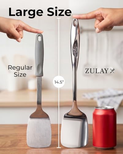 Image of Zulay Kitchen Stainless Steel Spatula Turner | 14.8 inch Heat-Resistant Solid Turner for Cooking, Frying & Grilling - Durable, Rust-Proof & Dishwasher Safe Kitchen Utensil