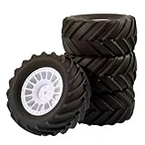 Rc Maquetas Piezas Para Traxxas Para E-revo Para HBX Para MJX 16207 16208 Para SCY 16101 1/16 90mm Monster Truck Para Buggy Neumáticos Rueda 12mm Piezas Hexagonales Control Remoto(B white)