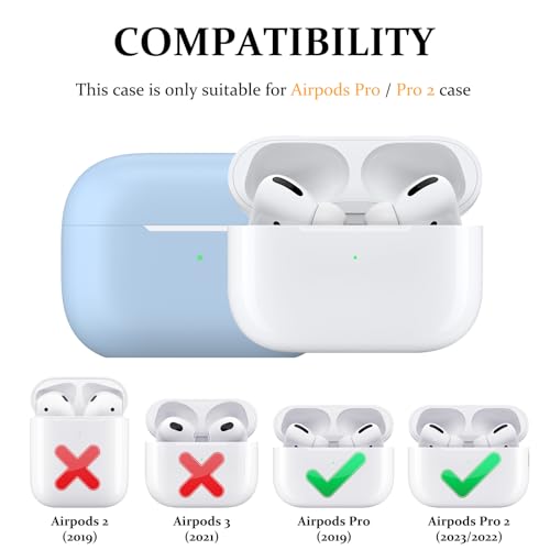 Image of Meliya for AirPods Pro 2 /1 Gen (2023 /2022 /2019) Case Cover with Cleaning Kit and Keychain, Soft Silicone Case Compatible with Airpods Pro 2 (USB-C /Lightning Cable) - Blue