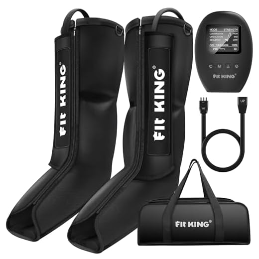 FIT KING Masajeador de Piernas y Pies con Botas de Presoterapia - 360° Cojines de Aire Envolventes - Recuperación Física y Deportiva - 3 Modos y 3 Intensidades