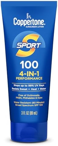 Coppertone Sport Sunscreen Lotion Broad Spectrum SPF 100, 3 Fluid Ounces Travel Size