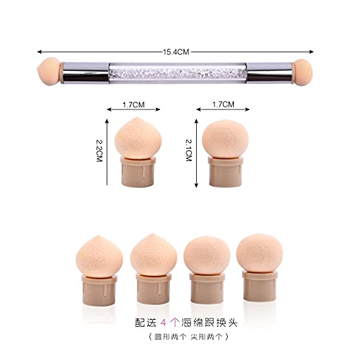 Jerclity 5Pcs Acrylic Ombre Nail Brush Set Wooden Gel Builder Ombre Brush For Nails Double Head Nail Sponges For Ombre Pen With 4 Sponge Heads Nail Pens For Nail Art #TOP3