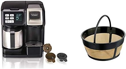 Hamilton Beach FlexBrew Thermal Coffee Maker, Single Serve & Full Pot, Black and Stainless (49966) & Hamilton Beach Permanent Gold Tone Filter, Fits Most 8 to 12-Cup Coffee Makers (80675R/80675) Hamilton Beach FlexBrew Thermal Coffee Maker, Single Serve & Full Pot, Black and Stainless (49966) & Hamilton Beach Permanent Gold Tone Filter, Fits Most 8 to 12-Cup Coffee Makers (80675R/80675)