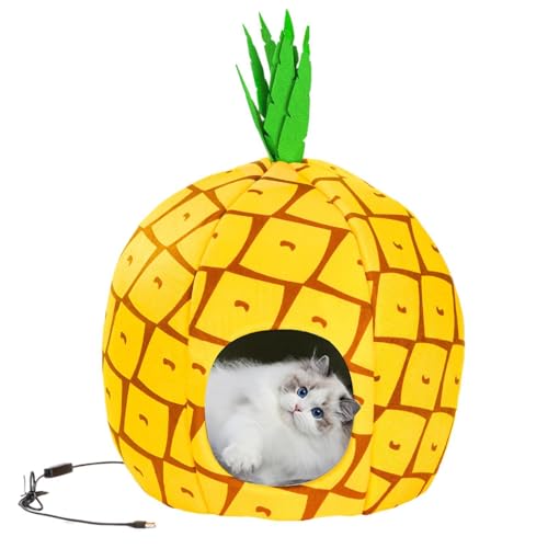 Pet Cave 加熱猫ベッド - ヒーター付き密閉型猫ベッド, 温度調節可能とタイマー付きの猫用ベッドを温めます, ペットネスト、USBプラグイン猫小屋、7.5kgまでの小型ペット用