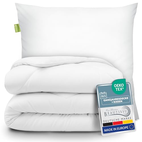 Beautissu Bettdecke und Kissen Set – Ganzjahresdecke Bettdecke 135x200 & Kopfkissen 80x80 – Allergiker Ganzjahresdecke Bettzeug Set – Steppdecke Decke Bett 135x200 Schlafdecke – BeauNuit MD & NK
