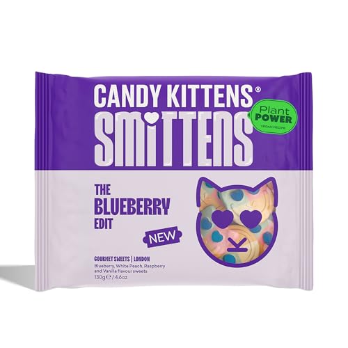 Candy Kittens Smittens The Blueberry Edit Fruity Candy Vegan Sweets Blueberry White Peach Raspberry & Vanilla Dairy-Free Gluten-Free Vegan Candies for All Party Snack Sweet Hamper 130g 1 Pack