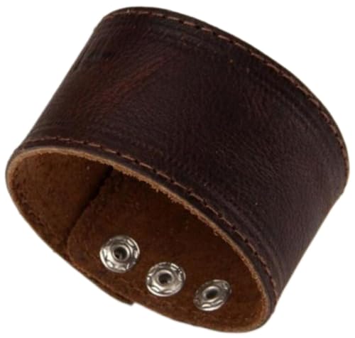 Making up Mens Brown Genuine Leather Cuff Bracelet Adjustable Simple Blank Wide Wristband,Length:21.9cm