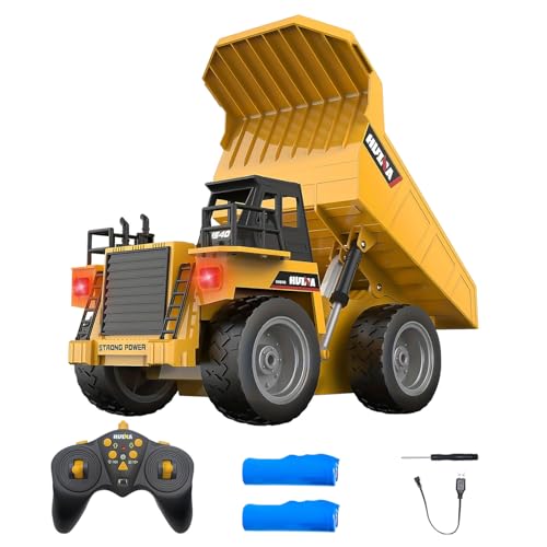 Aka Supaku RC Dump Trcuk Toy for Kids,9-Channel Construction Vehicle Truck Toys with Working Bed, Lights & Sounds,1:18 Rechargeable Remote Control Truck for Boys Girls Gift