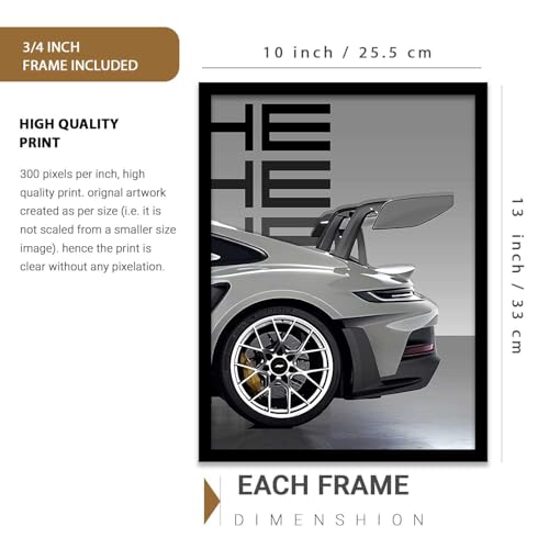 Image of HOTHOUSE Big Porsche Car Framed Posters Gift Items for Boys Room Wall Decoration Bedroom Living Room Office Studio Decor | Car Poster Frame for Wall Decor Set Of 3 Size (10 X 13 inch)