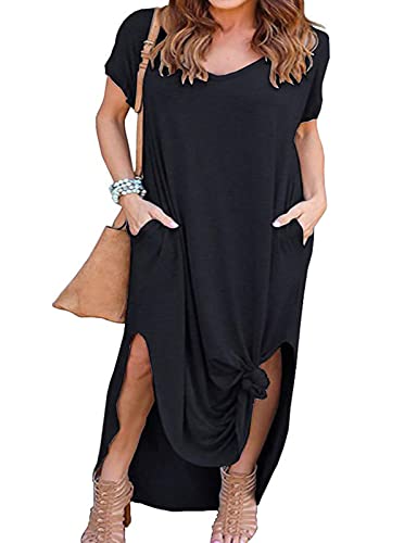 Image of Kancystore Women's Plus Size Dresses Summer Casual Loose Pocket Short Sleeve Slits Long Maxi Dress XL-5X
