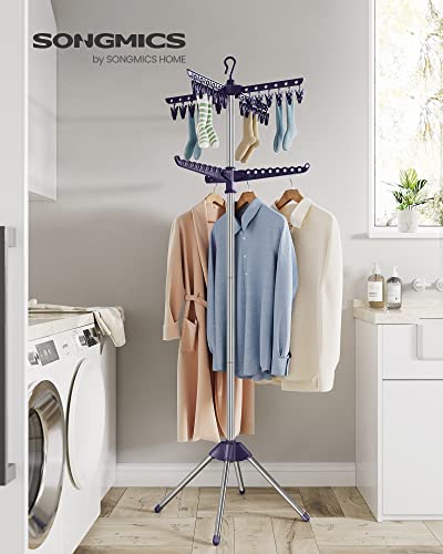 Songmics 2-Tier Clothes Drying Rack, 72-Inch Folding Laundry Drying Rack With 3 Rotatable Arms For Hangers, 24 Clips, Stainless Steel, For 27 Pieces Of Clothes, Blue And Silver Ullr512Q01 #TOP1