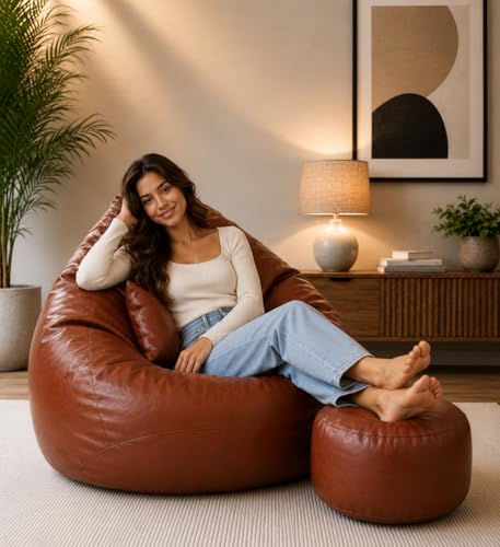 Image of Mansu 4XL Bean Bag Cover with Footrest & Cushion (Without Beans) (4XL) (Tan)