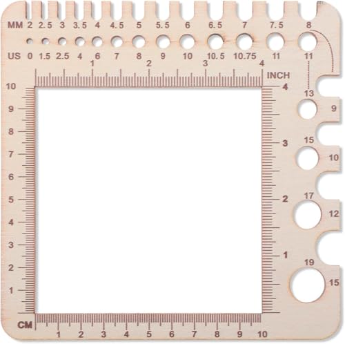 Wooden Rulers Crochet Stitch Counter Spinner Yarn Measure Needle Gauge Ruler for Knitting Crochet Gauge Measuring Tool Crochet Tools Poplar Square Measuring Tool Multi-Size Holes for Needles