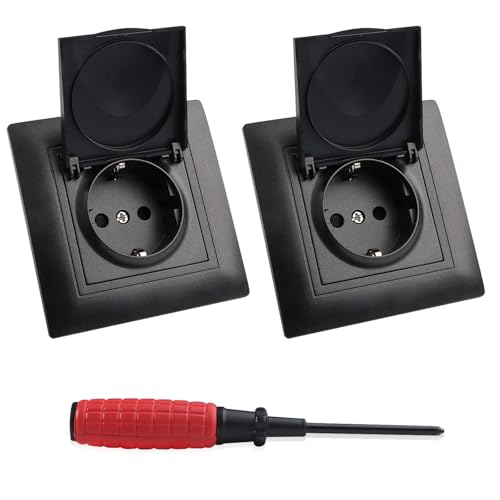 Svitzoot 2 X IP44 Prise Murale 250V AC, 16A IP44 Prise de Courant Schuko, Prise de Courant à Contact de Protection Prises de Courant Alternatif Noir