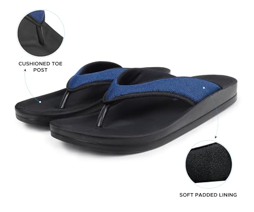 Image of AEROTHOTIC Comfortable Flip Flops for Women with Arch Support Soft Padded Mesh Straps with Breathable Footbed Slip On Footwear Indoor Outdoor Travel Beach walking Sandals Women