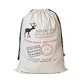 HUAN XUN Santa Sack Cotton Santa Bag with Drawstring Size 19.7
